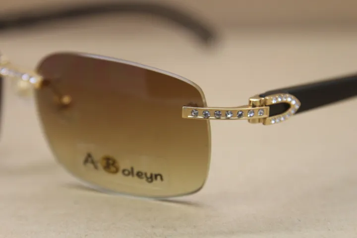 Novo Big Diamante Sem Rims T8200497 Black Buffalo Horn Óculos de Sol Glasses Designer Mens Mulheres Luxo Óculos de Sol Quadro: 58-18-140mm