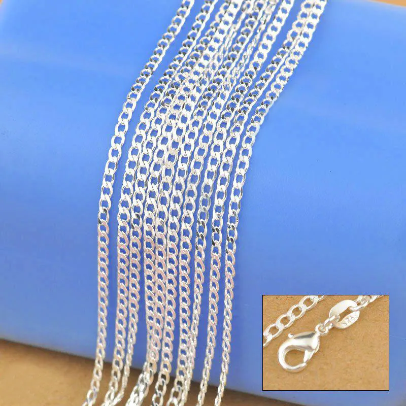 S925 Sterling Silver Plated Necklace Genuine Chain Solid Jewelry for women 16-30 inches Fashion Curbwith Lobster Clasps Free Shipping