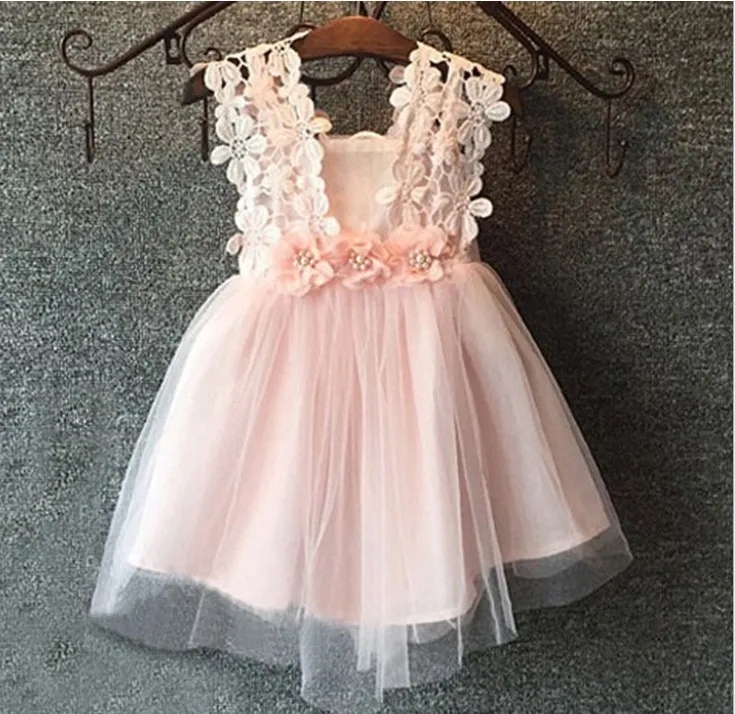 6 Farbe 2016 Sommer-3D Blumen Crochet Kleid-Mädchen-Spitze-Sleeveless Sun Kleid-Kind-Tutu-Kleid-Partei-Kleid-freies Verschiffen K7056