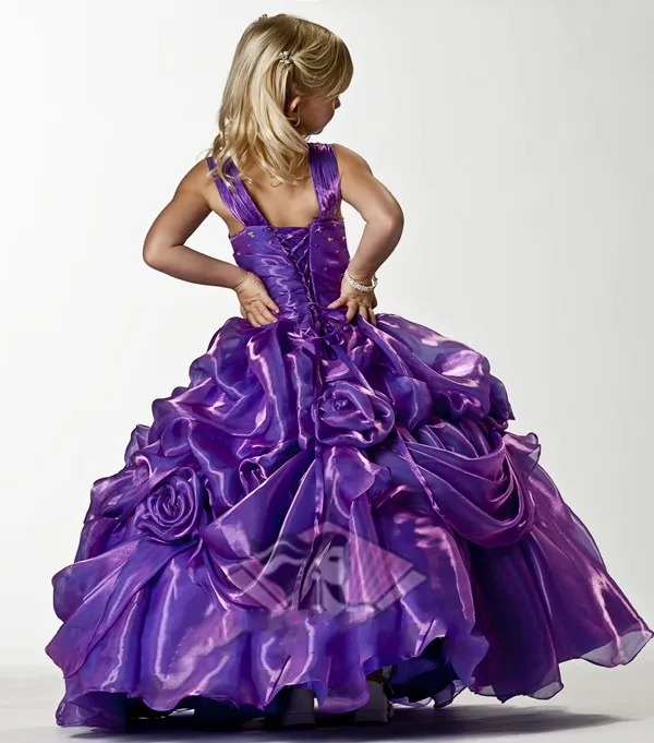 Beading Strappy Stunning New Glamorous Ball Gown Flower Girl Dresses Taffeta Girl's Pageant Dress Free Shippin a19