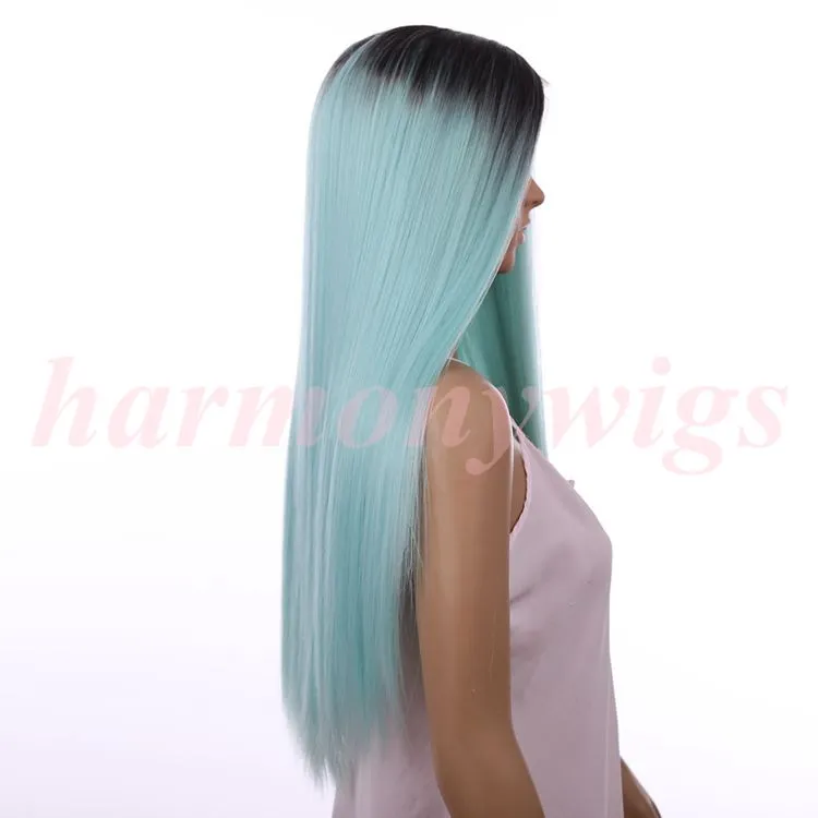 Mode Lace Front Wigs 20inch Ombre Färg Choklad Svart Mint Grön Syntetisk Värmebeständig Hår Lace Paryker Extenisons