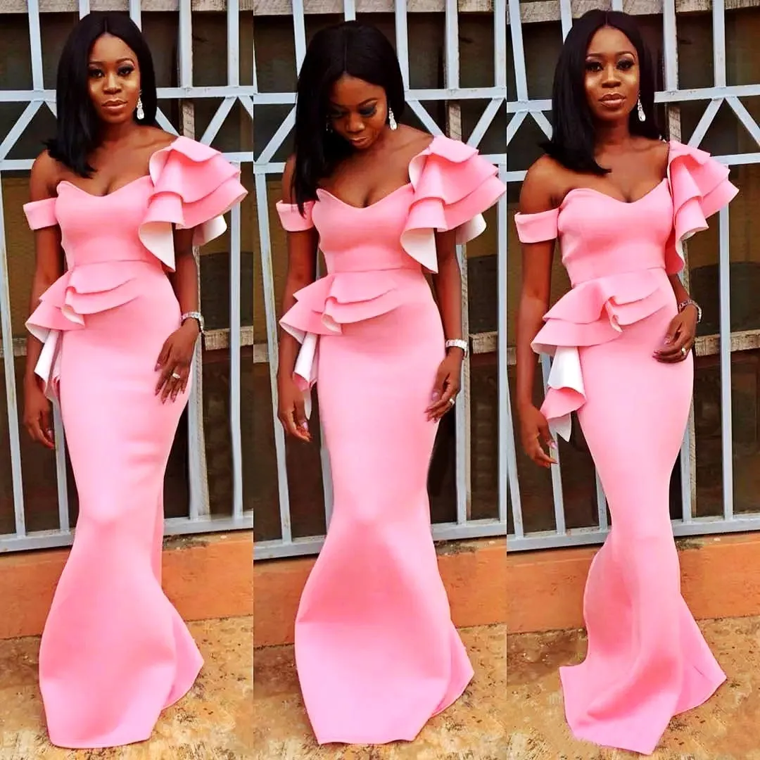 Off Shoulder Pink Mermaid Prom Gown With Back Zipper And Peplum Customizable Floor Length African Evening Gowns 2018 From Yateweddingdress 130.66 DHgate.Com