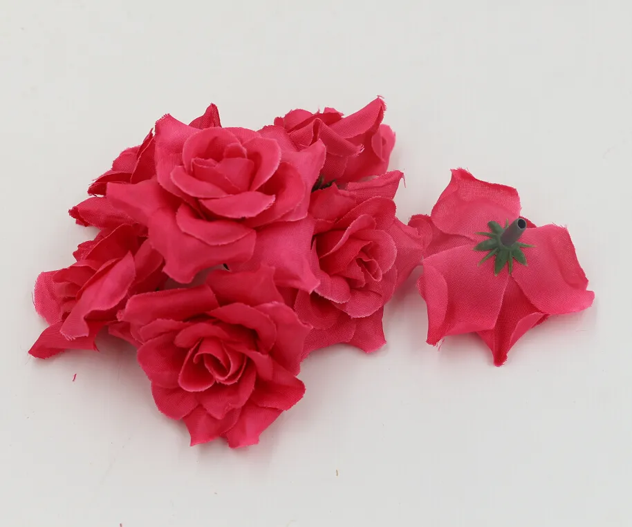 Vendita calda! fiori artificiali rosa rossa orlatura rose testa di fiore decorazione di nozze fiori 5 cm