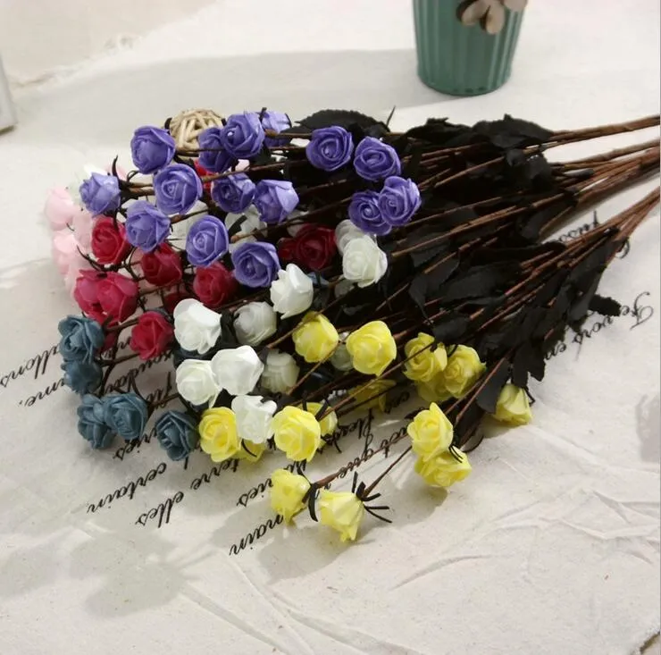 PE Artificial Flowers Rose Head Real Touch Multicolor PE Rose Foam Mini