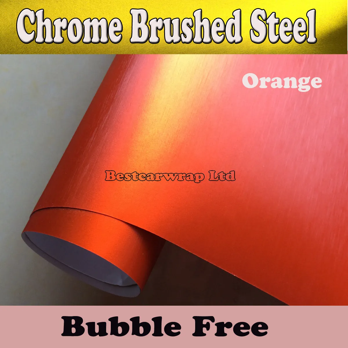 Chrome geborsteld vinyl oranje aluminium vinylcar wikkel vinyllucht release filmboot / voertuig wraps covers film maat 1.52x20m / roll