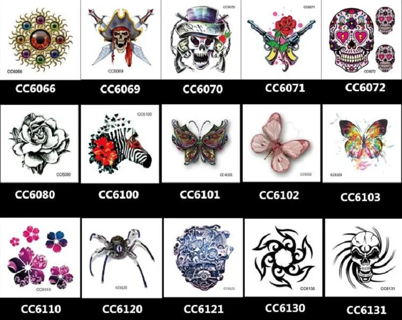 6*6cm Temporary fake tattoos Waterproof tattoo stickers body art Painting for party decoration etc mixed colorful skull butterfly