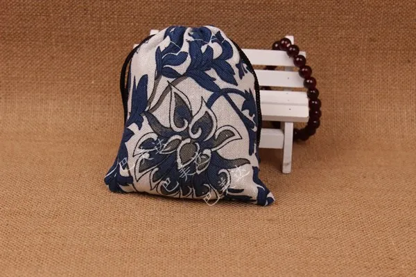 Cheap Blue and White Jewelry gift Bags Small Drawstring Cotton Cloth Packaging Pouches mix color 