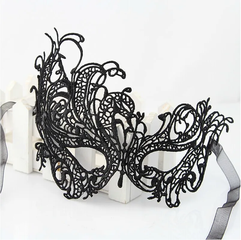 Gratis frakt Kvinnor Sexig Gotisk Svart Rhinestone Flower Lace Masquerade Mask Sexig Black Eye Mask Dance Clubs Jia177