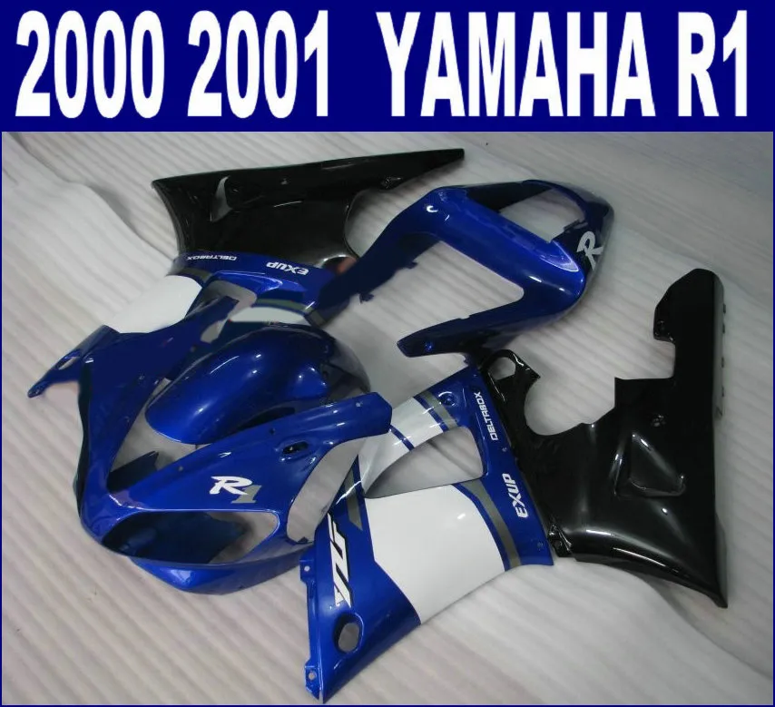 7 Gratis presenter Motorcykeldelar för Yamaha Fairings 2000 2001 YZF R1 Blue Black White Fairing Kit YZF1000 00 01 BodyKits RQ50