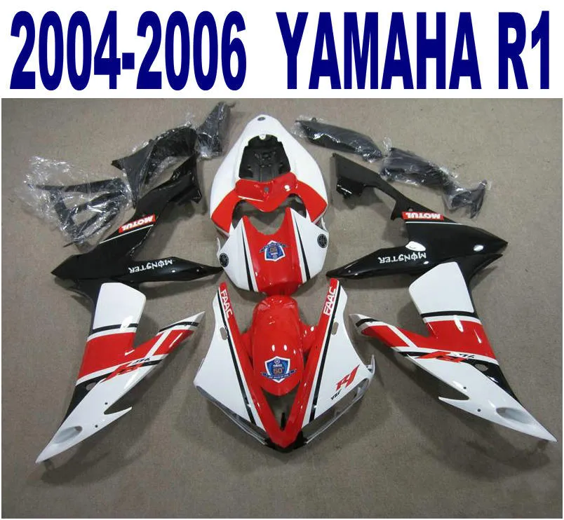 Formowanie wtryskowe Nowy zestaw do obróbki dla Yamaha YZF-R1 04-06 Czerwone Białe Czarne Bodywork Wishings Set YZF R1 2004 2005 2006 YQ2 +7 Prezenty