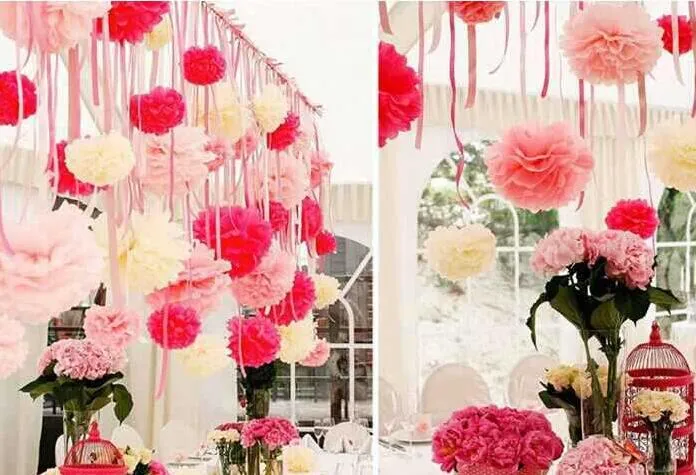 10cm 15cm 20cm 25cm Fleurs en papier de soie colorées Boule de fleurs en papier artisanal pour Noël, fête de mariage, décoration d'anniversaire PF01