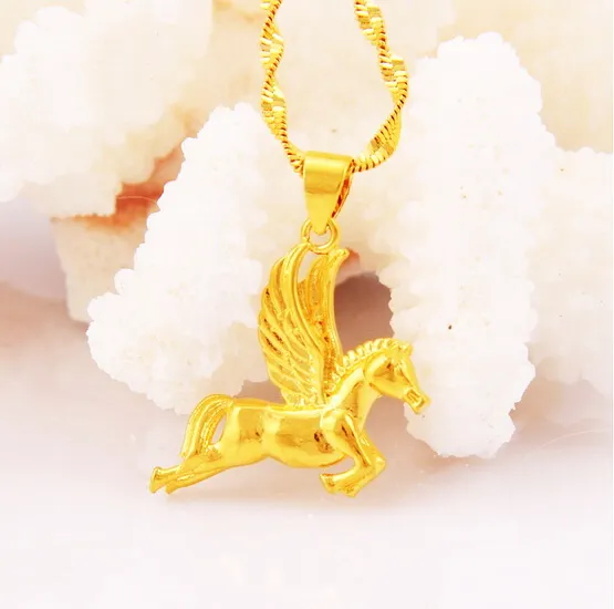 yellow gold-plated Horse pendant Necklace for women ,designer 2016 new pendish wave chains wedding jewelry,