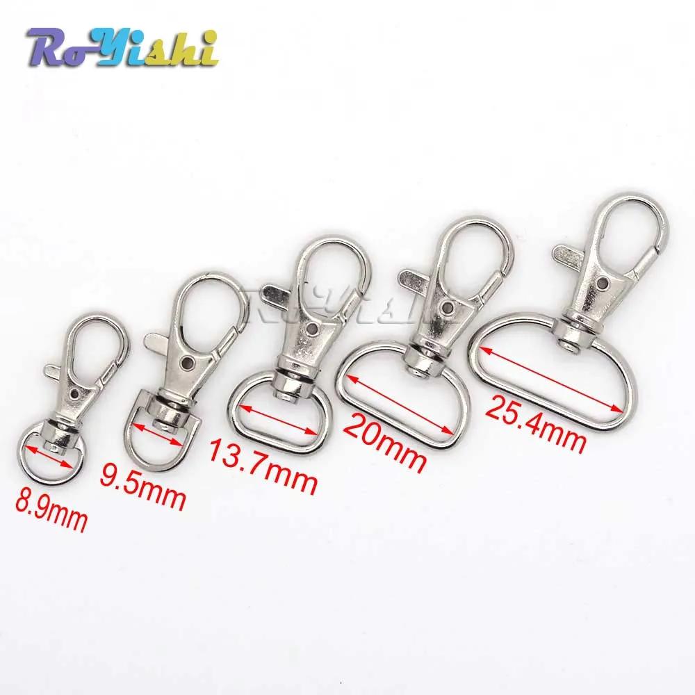 100pcs lot Matel Snap Hooks Rotary Swivel For Backpack Webbing 8 9mm-25 4mm Nickel Plated Lobster Clasps192K