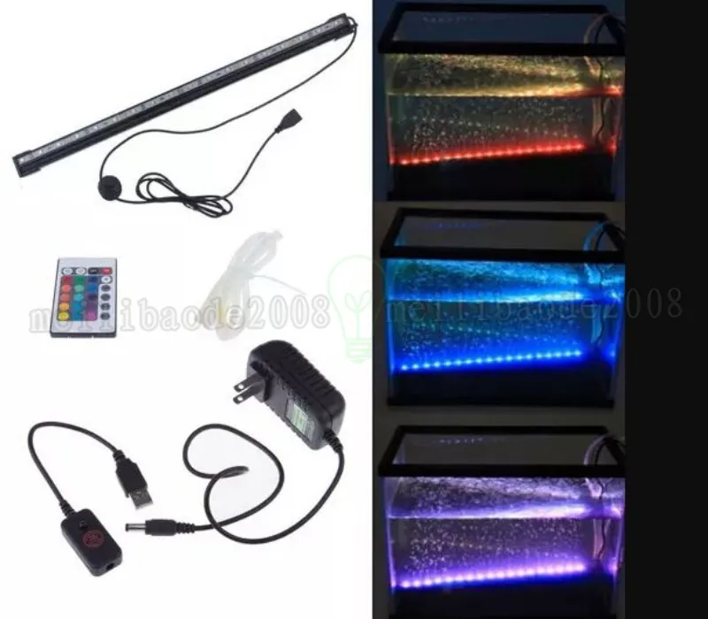 Remote RGB Air Bubble LED Aquarium Lighting Fish Tank Coral Lamp Tube IP68 6W 18LEDs 46cm LED Bar Submersible Down Underwater MYY