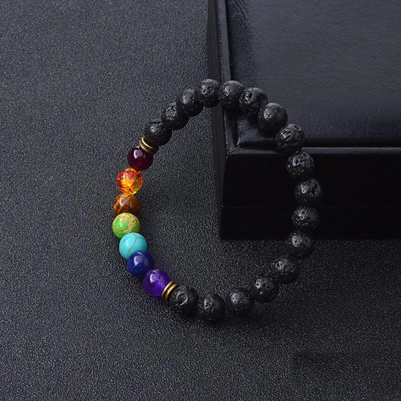 Novos preto Lava naturais pulseiras de pedra 7 Reiki Chakra Bead óleo essencial difusor Bracelet para as Mulheres Homens Jóias