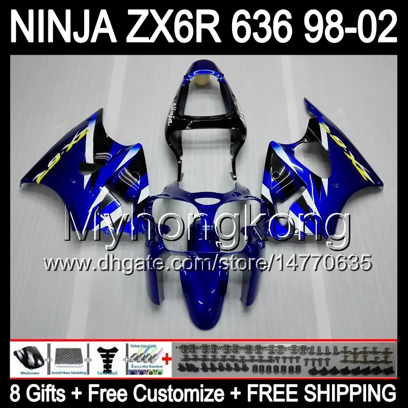 8GIFTS + Body Blue Black dla Kawasaki ZX6R 98-02 ZX636 ZX 636 MY32 ZX-6R ZX 6R 98 99 00 01 02 Blue Kit 1999 1999 2000 2001 2002 Owalnia