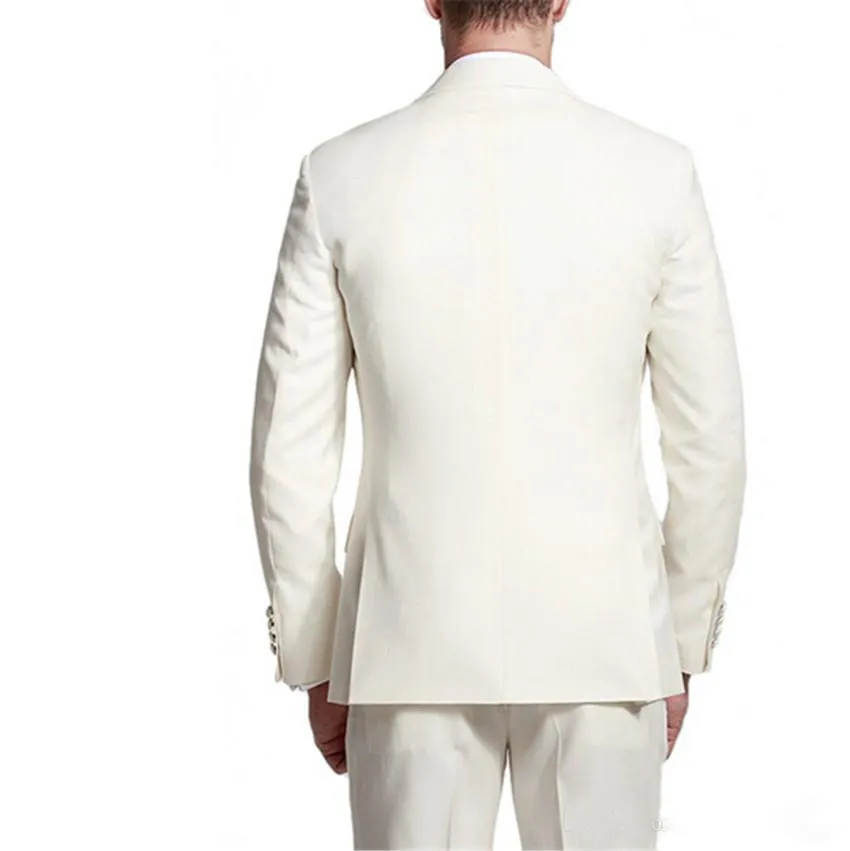 Custom Made Groom Tuxedos 2016 Ivory Groomsmen Sjal Lapel Bästa Man kostym / Brudgum / Bröllop / Prom / Dinner Passar Jacka + Byxor + Tie + Vest