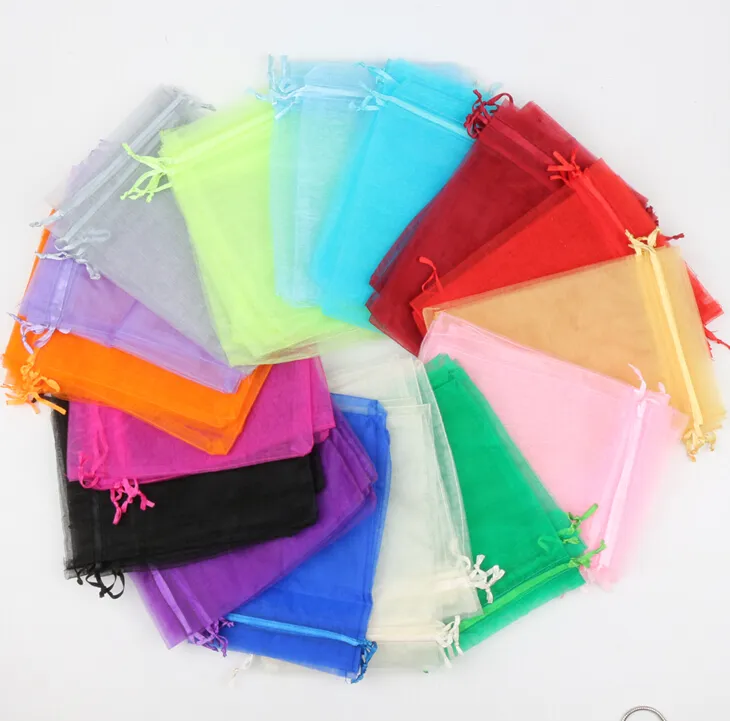 100pcs/lot 16Colors 13X18CM Organza Sold Color Rectangle Jewelry Pouches Bags For Wedding Favors Wine Bottle Bag