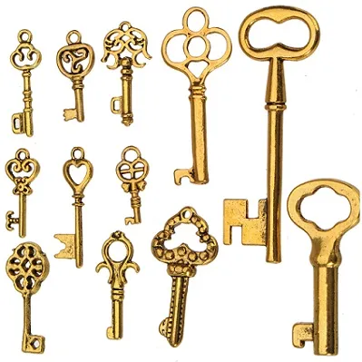key metal charms pendants for girls diy mixed shape necklaces bracelets vintage gold plated new fashion jewelry components 240pcs