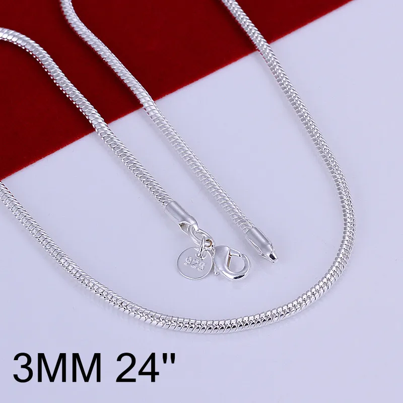 Fabrikspris 925 Sterling Silver Snake Chain Necklace 3mm 16-24Inches Klassisk Mode Smycken Toppkvalitet Gratis frakt