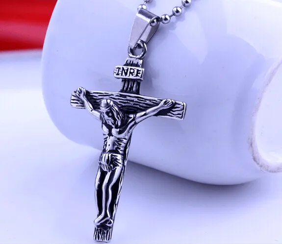 Marque Nouvelle Haute Qualité Gratuite Perles Chaîne À Billes Argent 316Stainless Acier Coulée Indien JÉSUS Croix Pendentif Collier Pour Hommes Cadeau