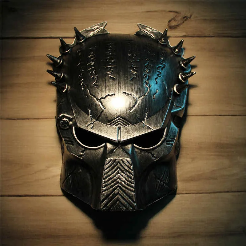 Cool Predator Masquerade Masks Halloween Props Silver Full Face Mardi Gras Film Cosplay Mens Mask For Festive Gift Masquerade Party Supplies