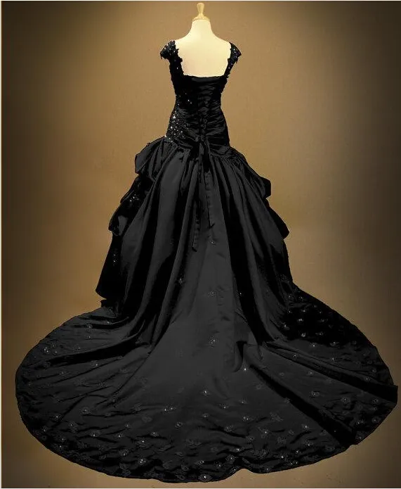 Latest Design Real Photo Ball Gown Wedding Dresses 2019 Shiny Black Custom Made Tie Up Princess Long Formal Gowns Top Selling Taffeta Modern