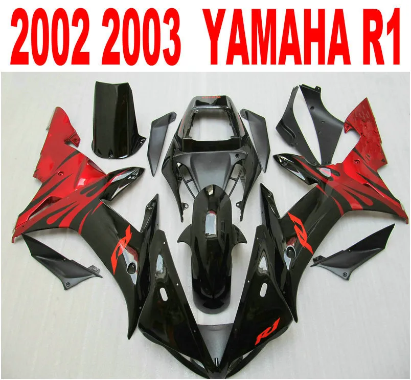 Best quality injection fairings for YAMAHA R1 2002 2003 red black fairing kit 02 03 yzf r1 full set body parts LQ4