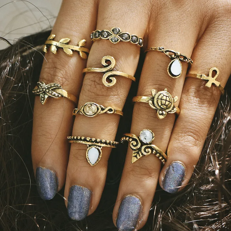 Gold Color Flower Midi Rings Sets for Women Silver Color Boho Beach Vintage Turkish Punk Elephant finger Knuckle Ring Jewelry