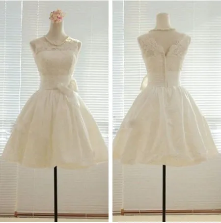2019 Vintage Short Wedding Dresses Scoop Neckline Sleeveless Bow Above ...