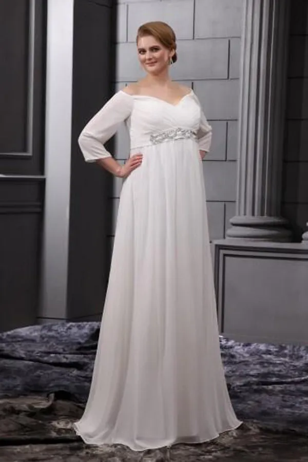 Plus Size Suknie Ślubne Empire Talia Off Suknie Ślubne Bridal Plaża Ciężarówka Wedding Party Sukienka Macierzyńska Druhnowa Szyfonowa