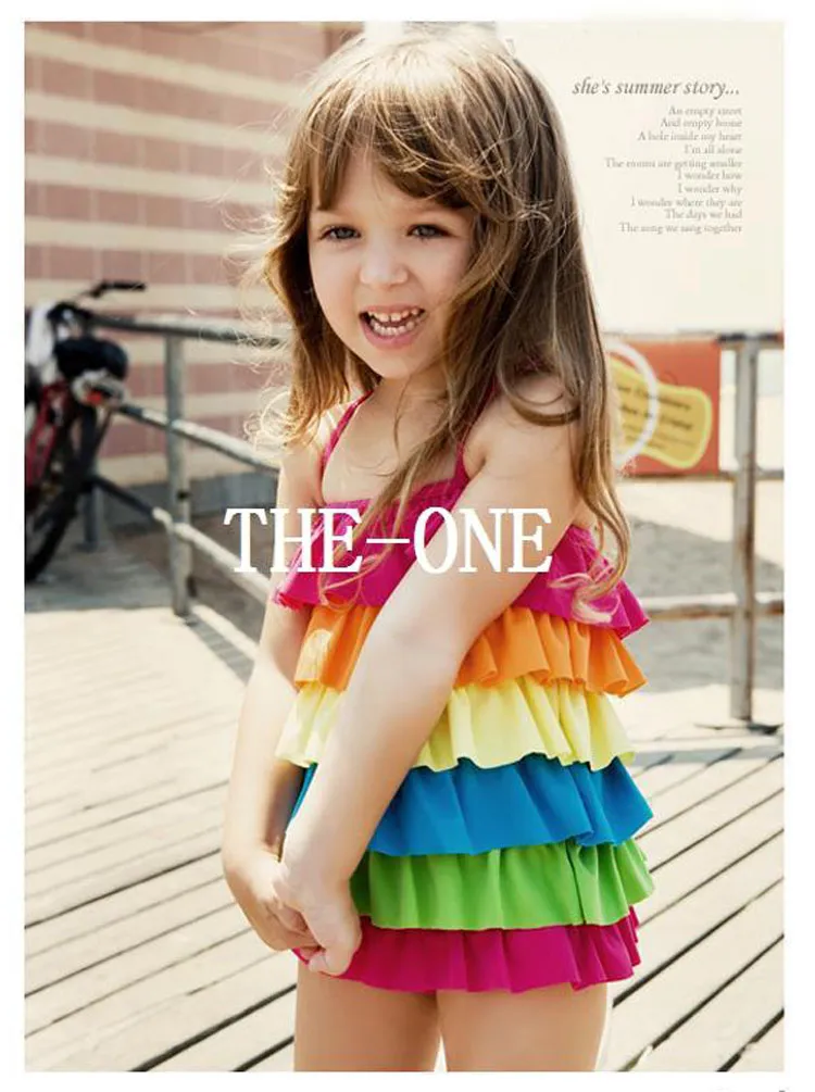 rainbow swimsuit girl swimsuit swimwear kids girl one piece swimsuit bathing suit one piece swimsuit Cake layered Swimsuit 