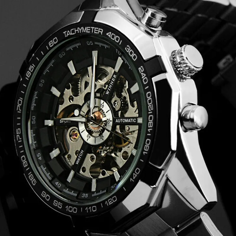 Hot 2024 Vinnare Brand Luxury Sport Men Automatic Skeleton Mechanical Military Watch Men Full Steel Rostly Band Reloj