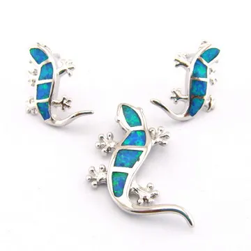 fashion jewelry blue pendant and earrings set Mexican fire opal