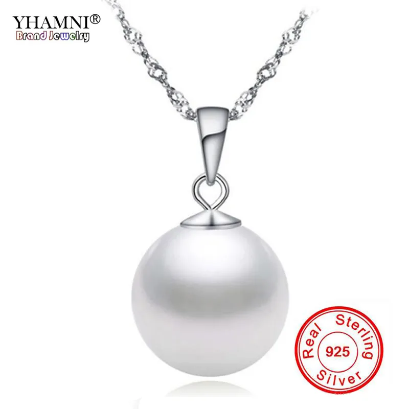 Yhamni Mode Original 925 Sterling Silver Pearl Pendant Halsband för Kvinnor Silver Kedjor Uttalande Halsband Smycken Partihandel BKN012