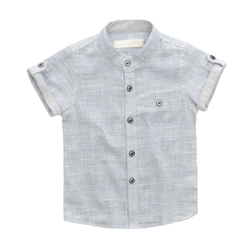 Hot Selling Boys Brand Short Sleeve Stand Collar Linen Shirts Toddler