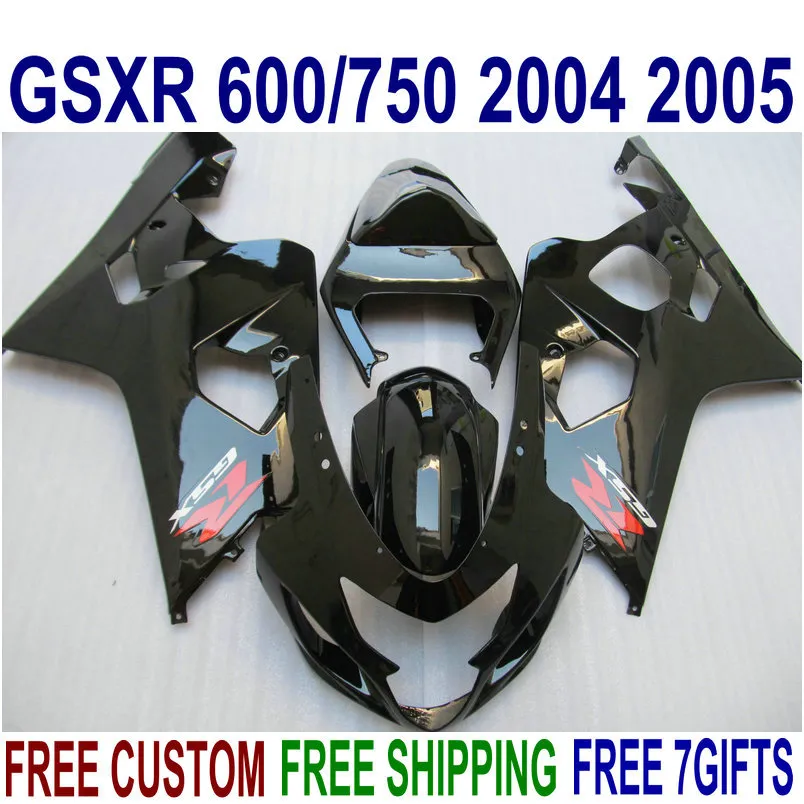 Fairings bodywork set for SUZUKI GSXR600 GSXR750 04 05 K4 GSX-R 600/750 2004 2005 all glossy black plastic fairing kit QE42