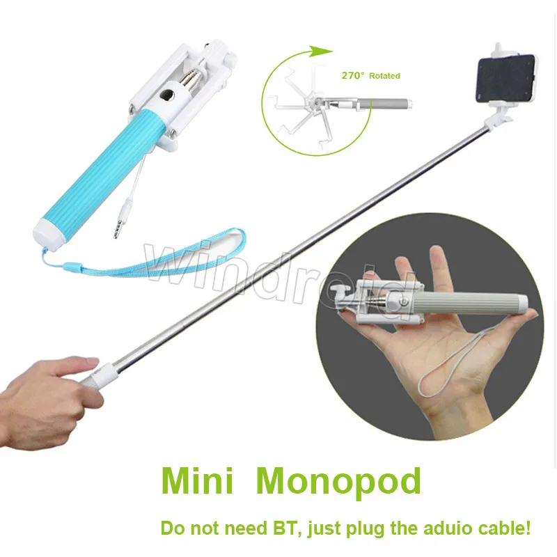 Mini plegable Autodisparador Selfie Stick Monopod compatible con IOS iphone Android Teléfono inteligente con cable de mano Extensible Cámara Controlador remoto 30pcs