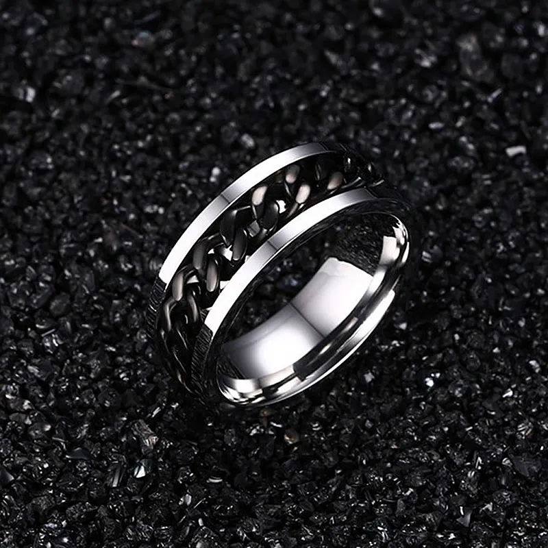Нержавеющая сталь 316L IP черный покрытием высокой полированной мужской моды кольца серебро / черный 8 мм размер 6-15