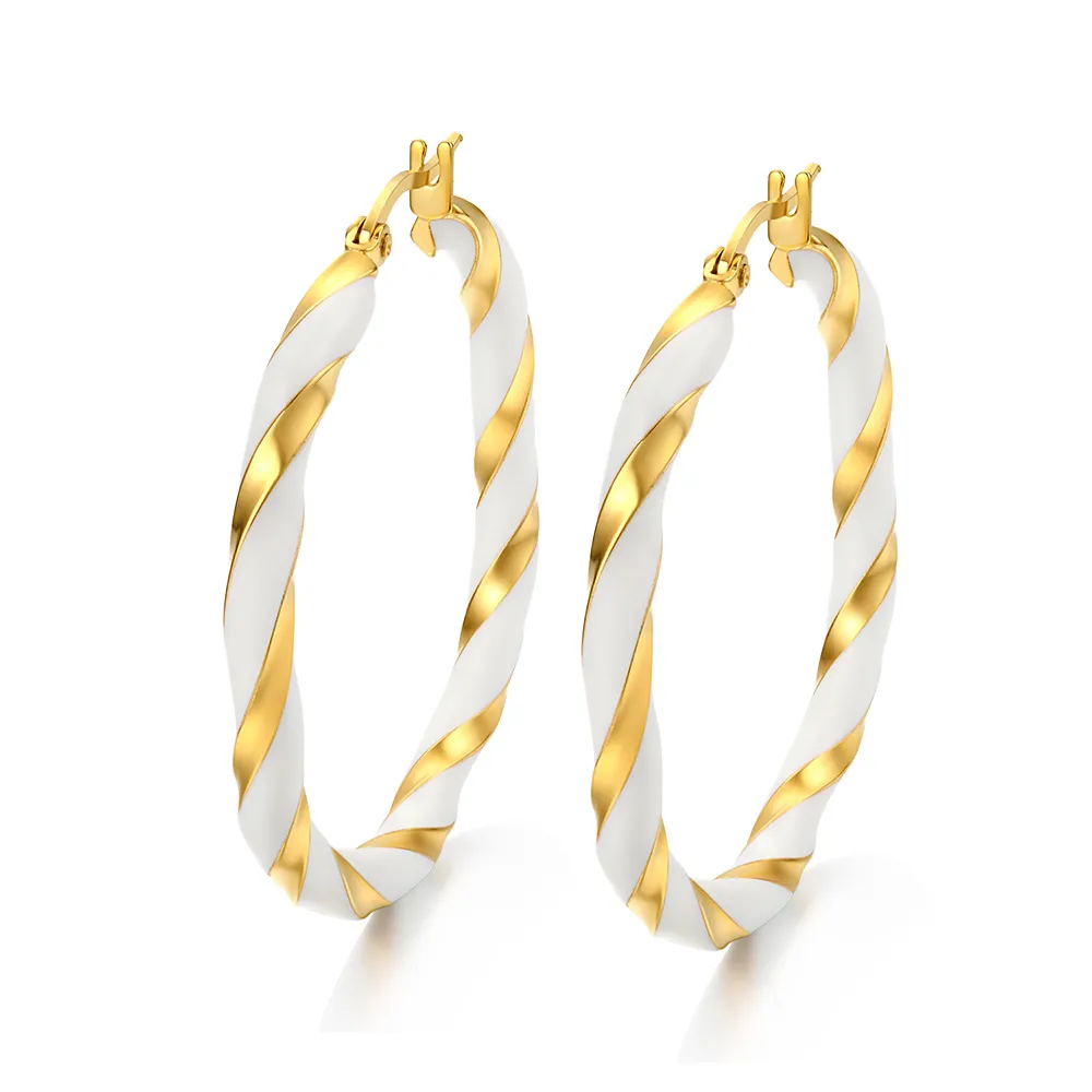 Cadeau de Noël chaud pour la mère petite amie design de mode en acier inoxydable femmes or blanc deux tons rond Hoop boucles d'oreilles de haute qualité