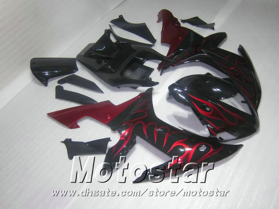 Injection mold ABS full fairing kit for YAMAHA R1 2002 2003 red flames in black fairings set 02 03 yzf r1 LQ3