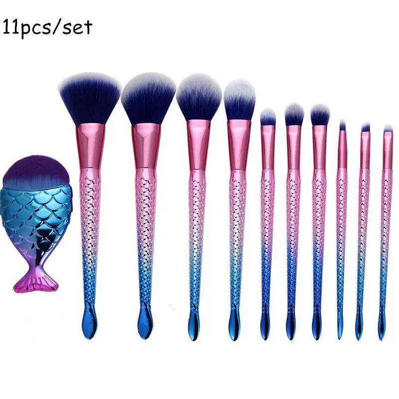 Set di pennelli trucco a sirena Manico placcatura Fondotinta professionale Ombretto Fard Cosmetici Bellezza Squame di pesce Kit di pennelli trucco