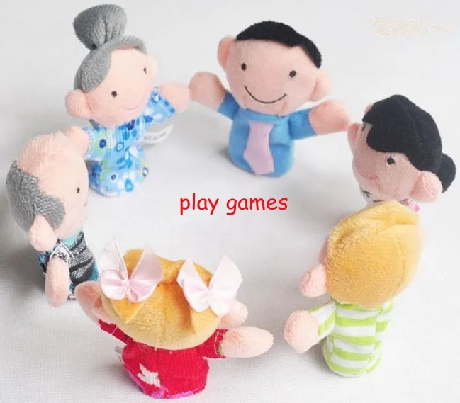 Velvet Family Finger Puppet 6 people Cloth toy helper doll Soft Plush Educatfor dolls