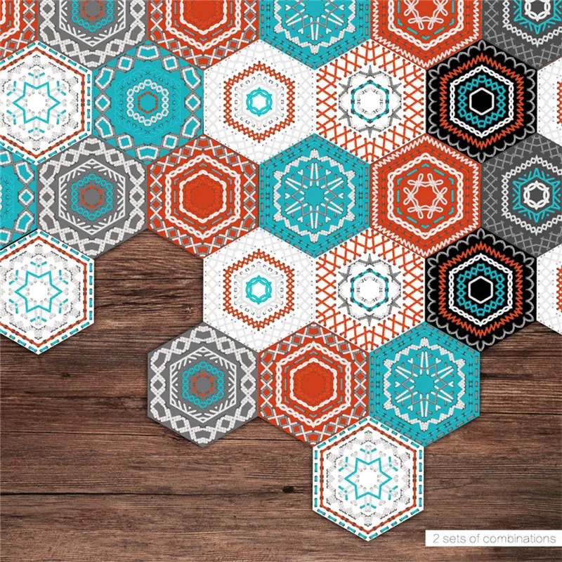 10 stks / set Multi Color Porselein Tegel Stickers Badkamer Woonkamer Vloer Decals Woondecoratie Waterdicht Wallpaper 23 * 20cm