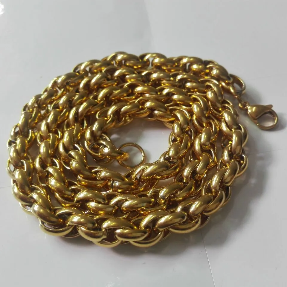 New Middle Eastern Style Gold Plated Pure 316L Stainless steel Charming Twist Oval Rope Chain Link Necklace in Men Jewelry 9mm 24''