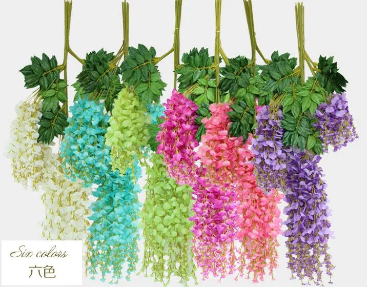 1.1 Meter Long Elegant Artificial Silk Flower Wisteria Vine Rattan For Wedding Centerpieces Decorations Bouquet Garland Home free DHL