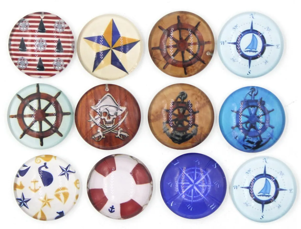 New Arrival 18mm Cabochon Glass Stone Buttons Nautical Shipwheel Compass Buttons for DIY Snap Jewelry Bracelet Necklace Ring Earring