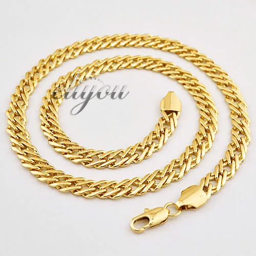 New Fashion Jewelry Mens Womens 7mm 18K Yellow Gold Filled Necklace Curb Cuban Link Chain Gold Jewellery Free Shipping C03 YN