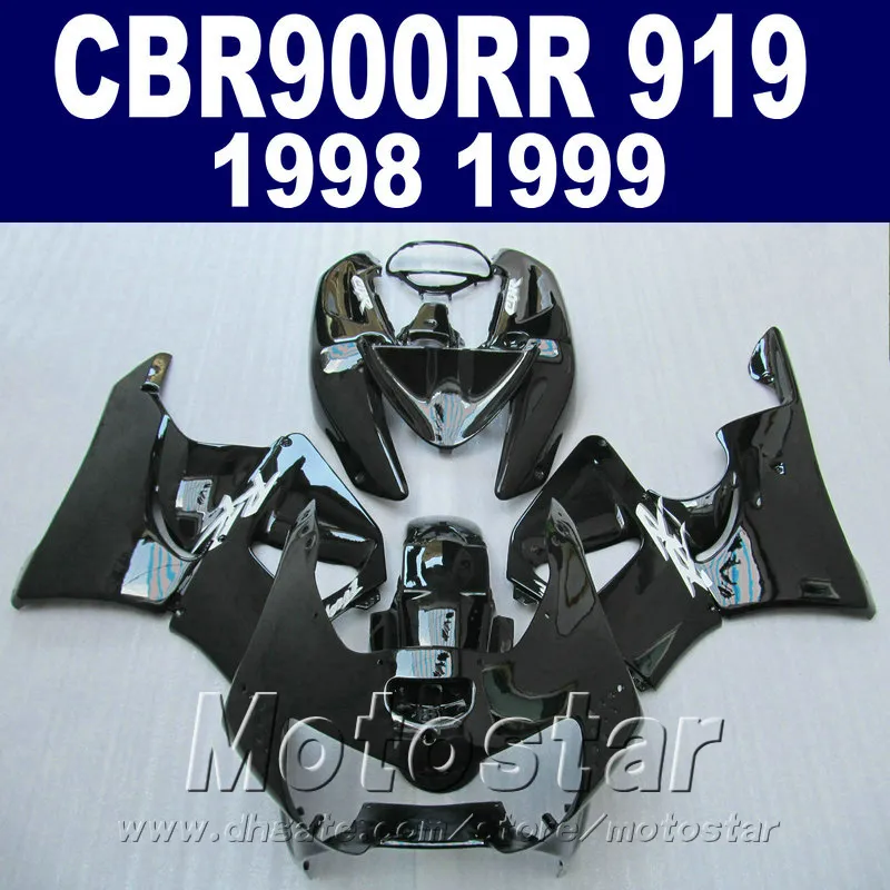 Högkvalitativ fairing kit för Honda CBR900 RR Fairings 98 99 CBR900RR All glansig svart motorcykeluppsättning CBR919 1998 1999 QD33