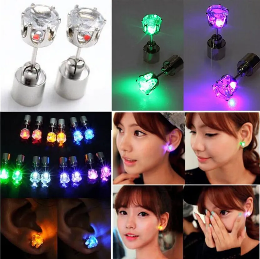 Night Light Mens Diamond Stud Earrings LED Earrings For Stage
